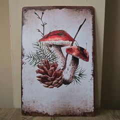 Tin sign with mushroom