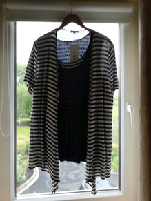 Ladies clothes. Personal Choice. 2 Piece. Inner top is sleeveless. Navy and White. Cardigan has lovely detail. As new. Never worn. Labels on. Size 20 > 22