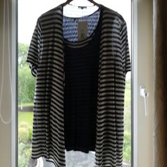 Ladies clothes. Personal Choice. 2 Piece. Inner top is sleeveless. Navy and White. Cardigan has lovely detail. As new. Never worn. Labels on. Size 20 > 22