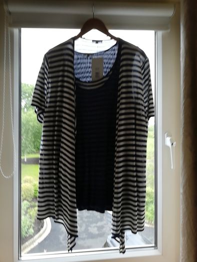 Ladies clothes. Personal Choice. 2 Piece. Inner top is sleeveless. Navy and White. Cardigan has lovely detail. As new. Never worn. Labels on. Size 20 > 22