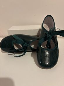Forest Green Girls Leather Shoes