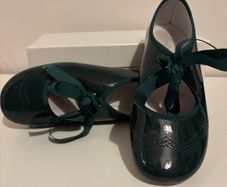 Forest Green Girls Leather Shoes