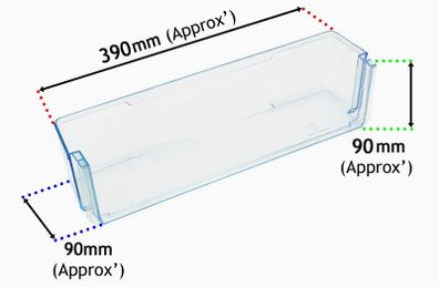 Fridge Door Lower Shelf Tray compatible with Logik LFC50B14 LFC50S12 LFC50W19 LUL50S13 (390 x 90 x 90mm)