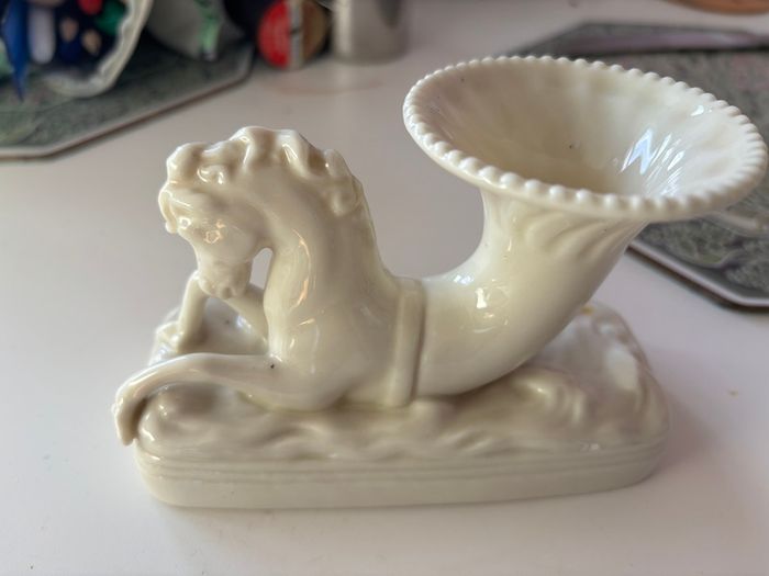 Belleek porcelain seahorse cornucopia vase