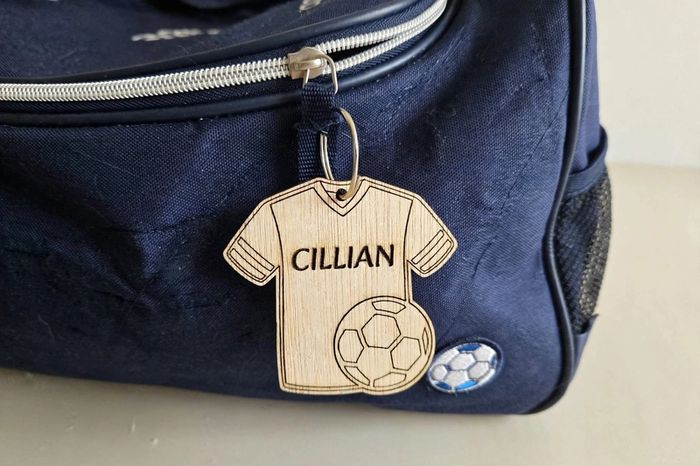 Personalised Football Shirt Keyring - Wooden Name Tag - Bag Tag - Football Gift for Boys or Girls