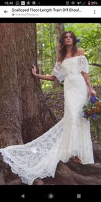 Wedding dress - Bohemian style, off shoulder, lace