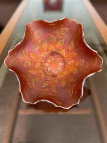 Antique Fenton Holly Pattern Marigold Carnival Glass Shallow Bowl