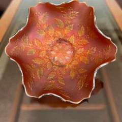 Antique Fenton Holly Pattern Marigold Carnival Glass Shallow Bowl