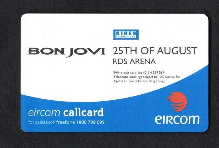 2000 Ireland 20 unit Jon Bon Jovi's 25th of August concert in the RDS, Dublin in 2000. (Gemplus GEM1) Call Card Used