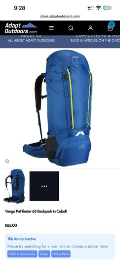 Vango hiking bag 65L
