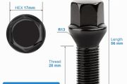 20pcs Tapered Seat Alloy Wheel Bolts | M14x1.5, 28mm Thread, 17mm Hex | Replacement Bolt Kit for Most Audi Volkswagen(Black)