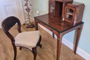 Edwardian inlaid writing desk&amp; carved chair