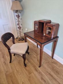 Edwardian inlaid writing desk& carved chair