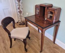 Edwardian inlaid writing desk& carved chair