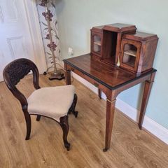 Edwardian inlaid writing desk& carved chair