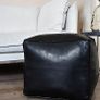 Good Square Leather Pouffe - Handmade - Delivered stuffed - Ottoman footstool, floor cushion (Black) Image 4