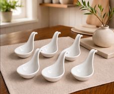 Set of 6 White Ceramic Asian Soup Spoons Modern Minimalist Tableware