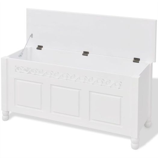 Storage Bench Baroque Style MDF White