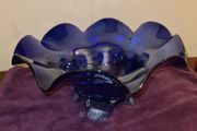 Vintage Hand blown Art Glass Cobalt Blue Serving Bowl