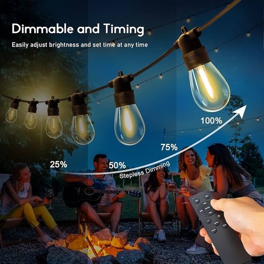 107ft Dimmable Outdoor String Lights, 32x1w Led Bulbs Remote Control Festoon Lights Outdoor,Garden Lights Mains Powered