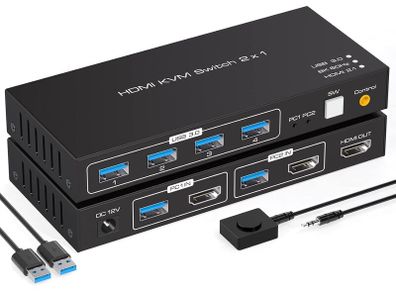 2-port Hdmi Kvm Switch 4k/8k, Usb 3.0 Hub