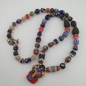 Antique Venetian Style Mix Glass & Old Face Glass Pendant Necklace