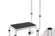 Step Stool with 1 Step, 150kg Load Capacity, 3 Way Height Adjustable with Handle, Steel Step Ladder, Portable Step Stool for Toddlers for Adults, Non-Slip Sturdy Step Ladders for Office