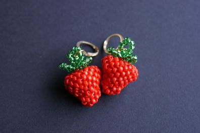Handmade Cute Beaded Red Strawberry Earrings