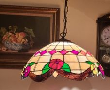 18 Inch Diameter Tiffany Style Ceiling Pendant Lamp / Light With Stained Glass Shade