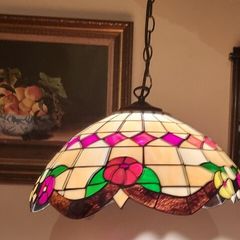 18 Inch Diameter Tiffany Style Ceiling Pendant Lamp / Light With Stained Glass Shade