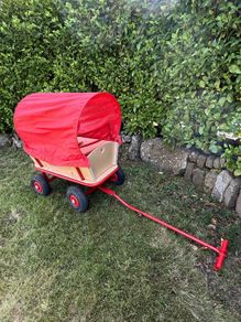 Wooden Wagon with Seats, Cover, and Pneumatic Wheels