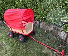 Wooden Wagon with Seats, Cover, and Pneumatic Wheels