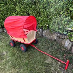 Wooden Wagon with Seats, Cover, and Pneumatic Wheels
