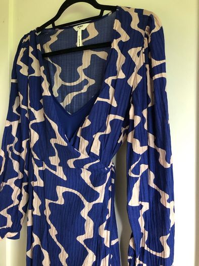 Blue Pattern Wrap Dress with Matching Slip