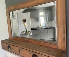 Rustic Solid Wood Overmantel Mirror With Storage Drawers