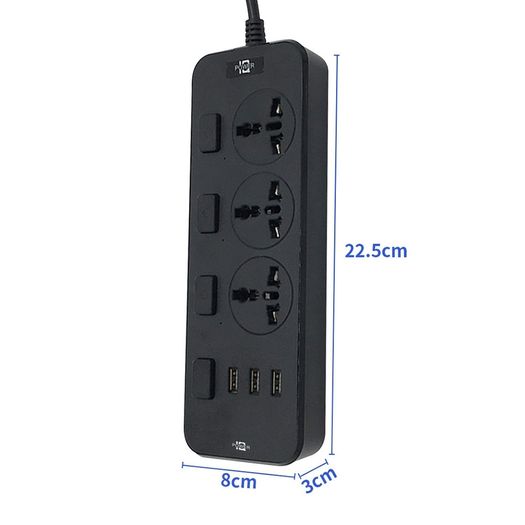 T14 2m 2500W 3 Plugs + 3-USB Ports Multifunctional Socket With Switch, Specification: EU Plug (Black)