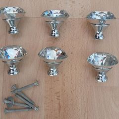 6 x Silver & crystal Drawer handles