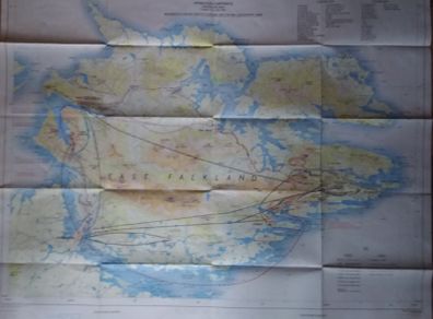 1982  Falklands War - Operation Corporate Manoeuvre Map of The East Falklands