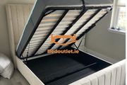 Ottoman Upholstered Bed, Double Bed with Hydraulic Lifting Bar, Height Adjustable Padded Headboard, Metal Slatted Frame, Youth Bed, Adult Bed