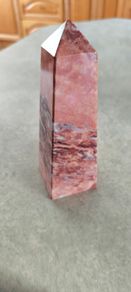 Onyx Obelisk Marble Stone Tower Point .Paperweight Pyramid Pink Gray 16 CM.Tallx4.8 4.8 cm.
