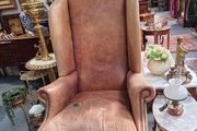 Vintage Leather Wingback Armchair Exceptional Patina &amp; Character