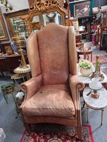 Vintage Leather Wingback Armchair Exceptional Patina & Character