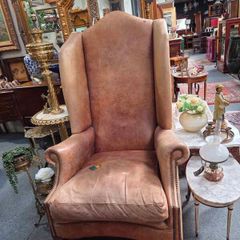 Vintage Leather Wingback Armchair Exceptional Patina & Character