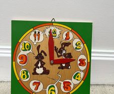 vintage SIO wooden learning clock from the 1970s.