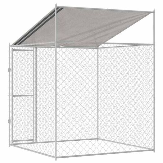 Dog Cage with Roof Silver 200 x 200 x 258 cm Steel and PE