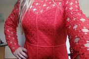 Red crochet designer Michelle Keegan skater dress for communion wedding party sun holidays M 10 12