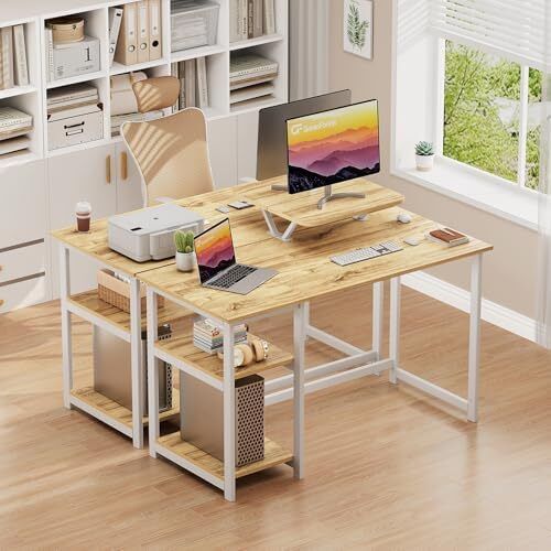 Office Desk with Monitor Stand,100cm with Reversible Storage Shelves