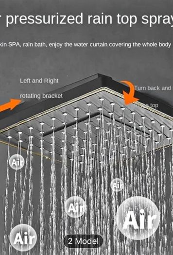 Luxury Black & Golden Square Shower Head Set - Wall-Mounted, Full Copper with Extended Pole, 4 Adjustable Settings for Ultimate Bathing Experience , brand new