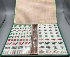 Vintage Mah Jong Set - Brocade Case with Poly-plastic Pieces - Sealed