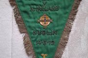 A Vintage Original Rare ! Football  Soccer Embroidered Pennant Flag From 14.3.79  U.e.f.g. Rep Of Ireland Vs N. Ireland In Dublin  For Soccer Fans Collection